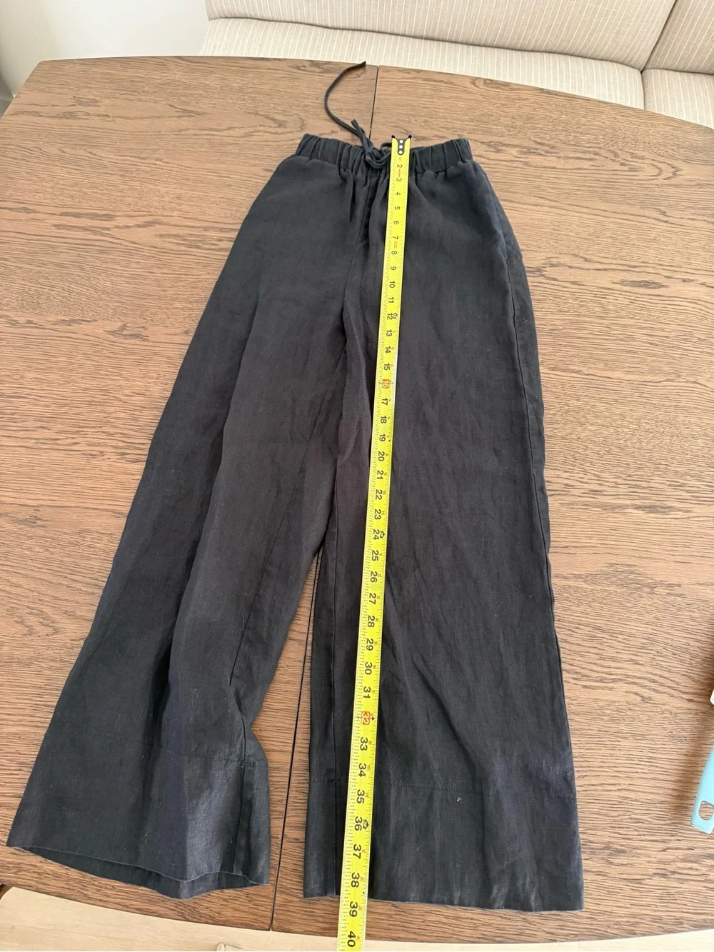 DISSH Black Wide-Leg Linen-Blend Elastic Waist Pants